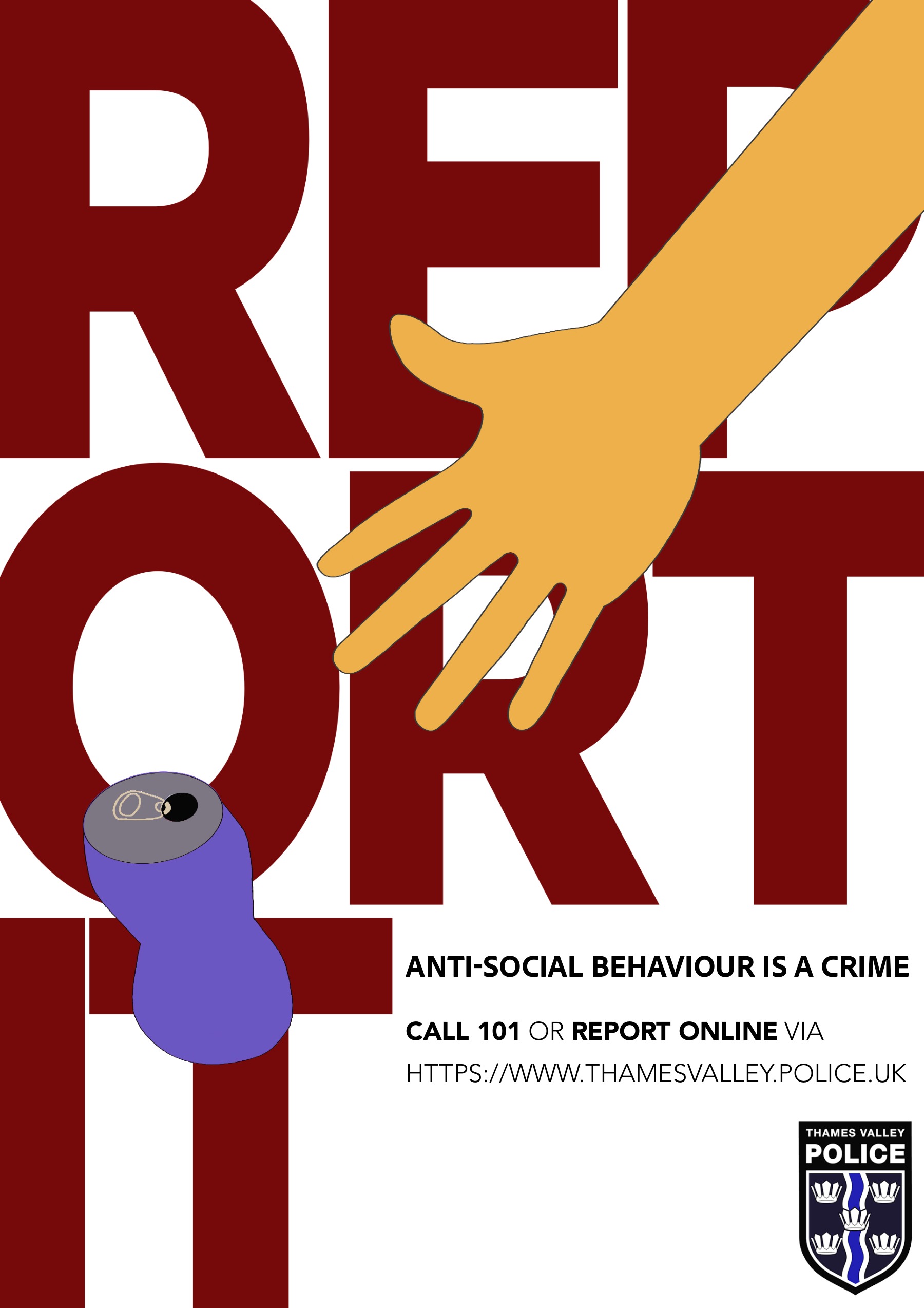 Thames Valley Police litter campaign poster with a hand dropping a can