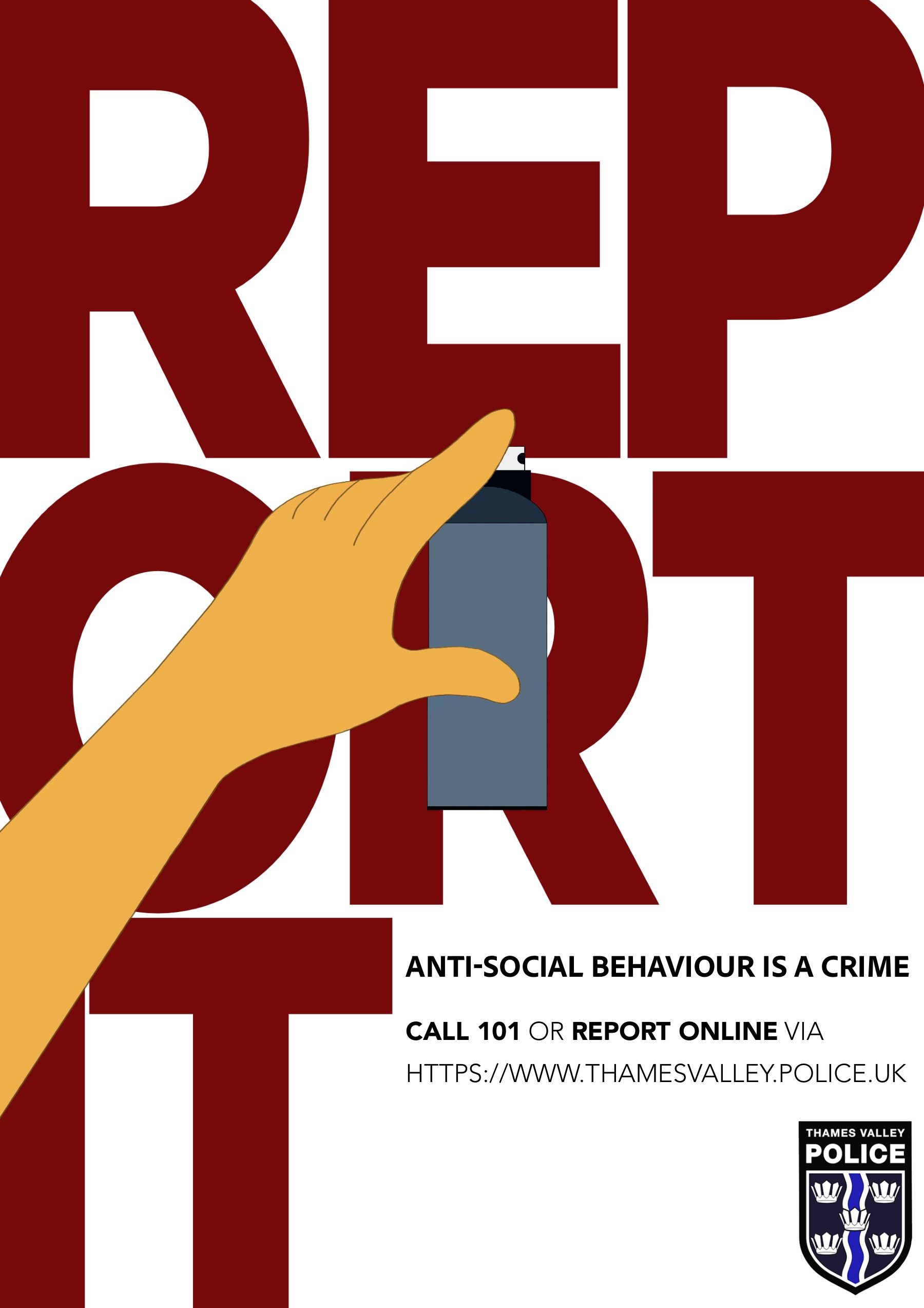 Thames Valley Police graffiti campaign poster with a hand holding a spray can